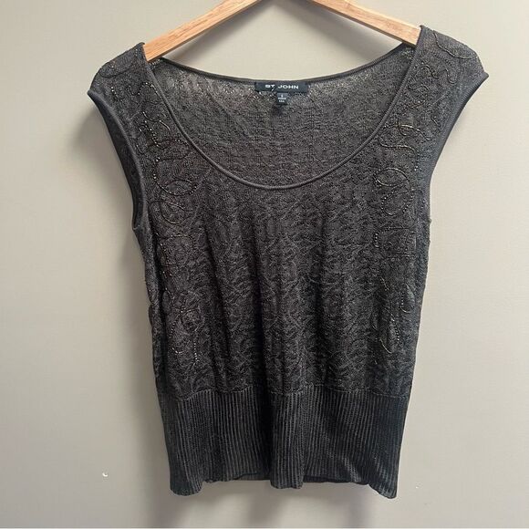 St John olive green knit sequined sleeveless top Size 6 - Picture 5 of 8